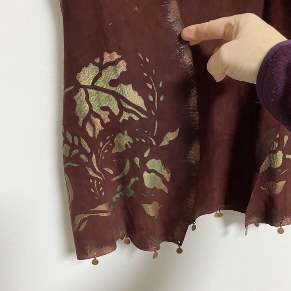 Linda‎ Harris Handmade Hand Painted Leather Open Vest Sz N/A Leaves Fall - Picture 5 of 9